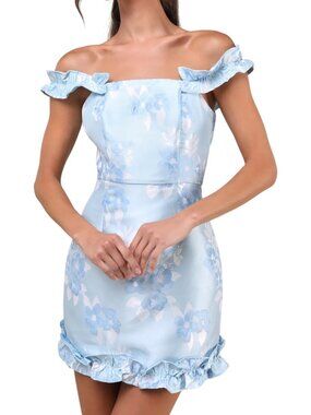 Lulus Pop the Bottle Mini Dress Blue Women’s Small Bridal Regencycore Bridgerton